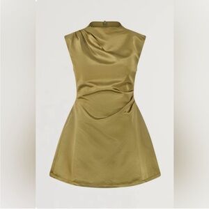 Odd Muse Sleeveless Olive Satin A-Line Dress